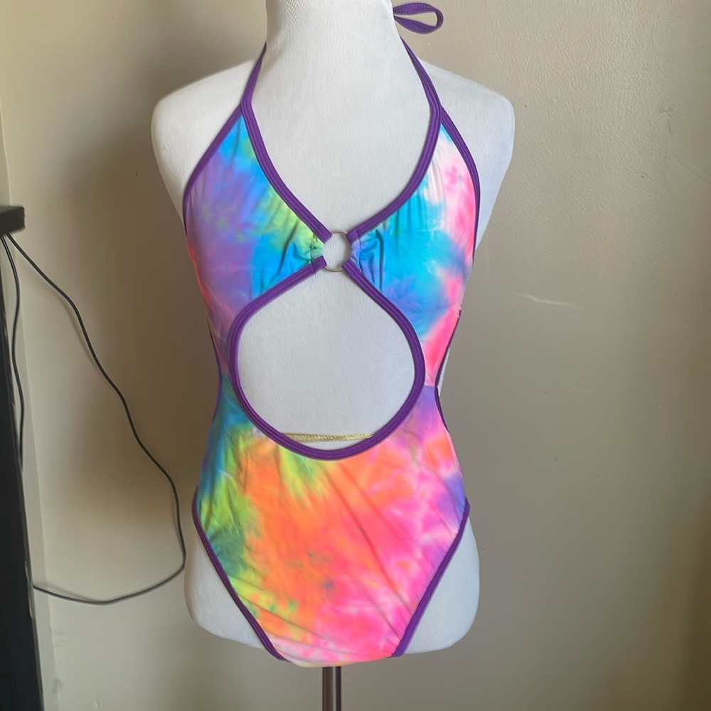 Rainbow tye dye festival bodysuit